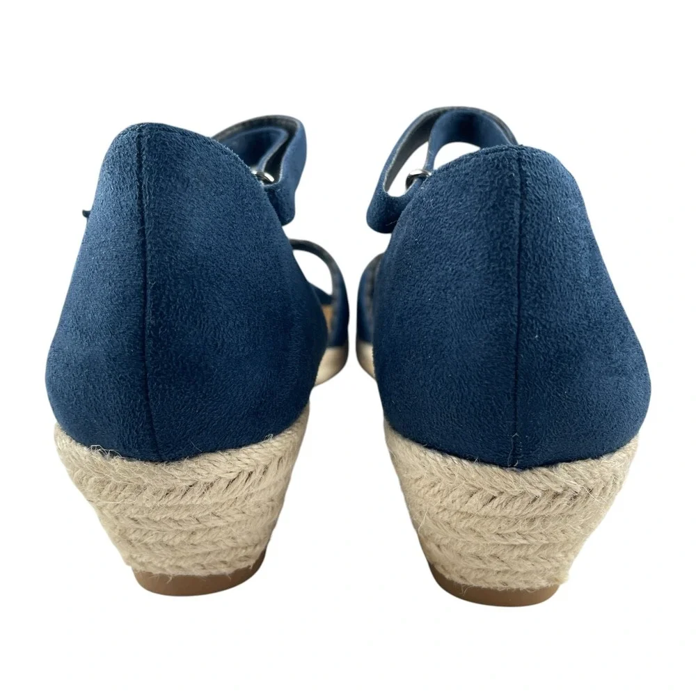Comfortview Women's Charlie Sandals 11W Navy Faux Suede Espadrille Ankle Strap